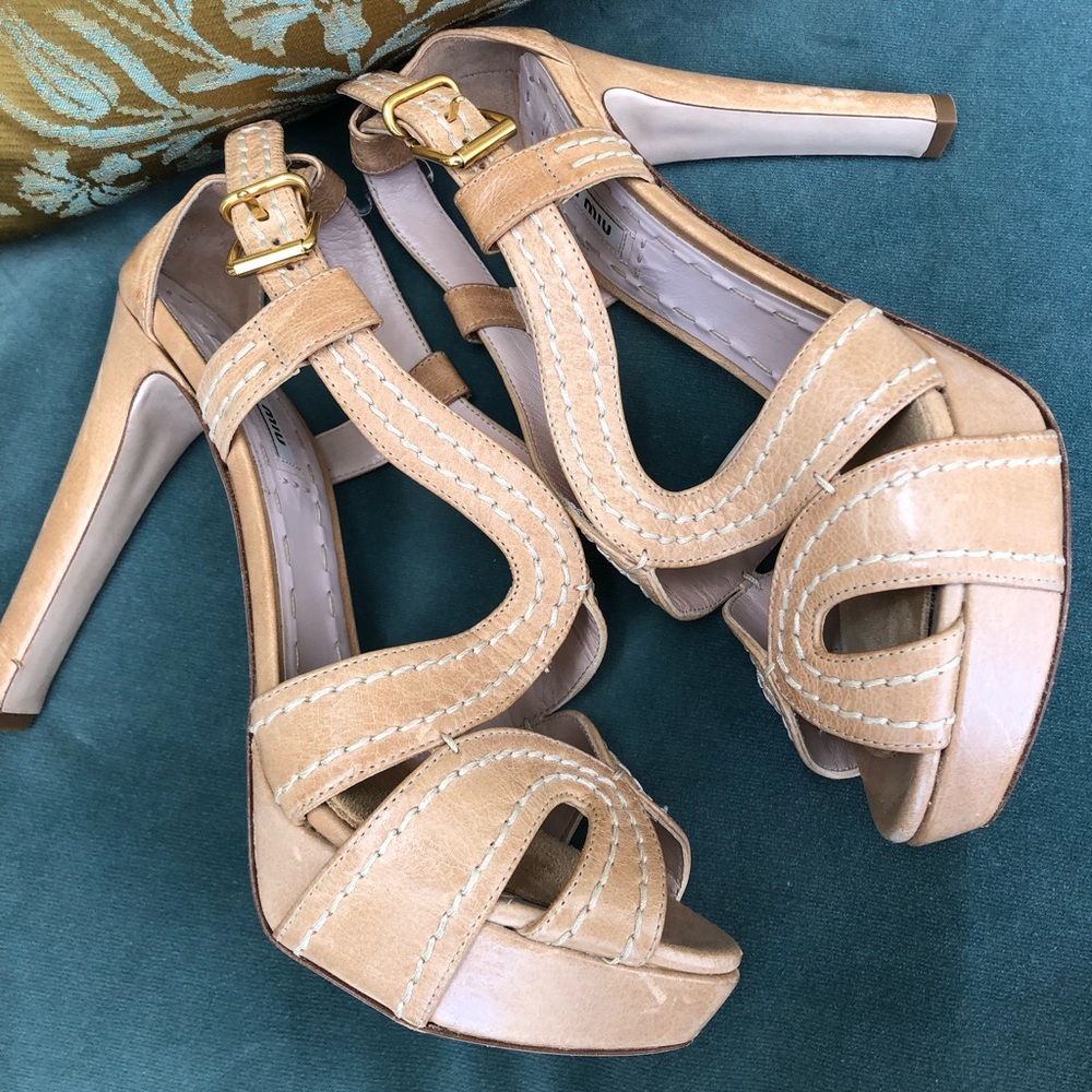 Nude Miu Miu Platform Heels